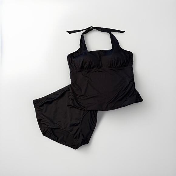 Lands End Swimsuit Womens Plus Size 26W Black Tankini 2 Piece RETRO PINUP - Picture 1 of 15